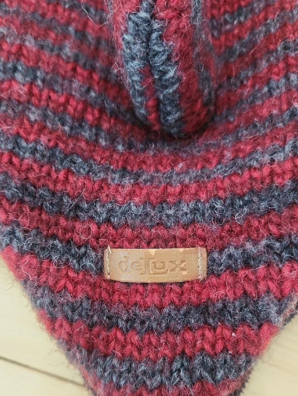DeLux KNITWITS Striped Adult SOCK MONKEY Hat Wool Blend Fleece Lined